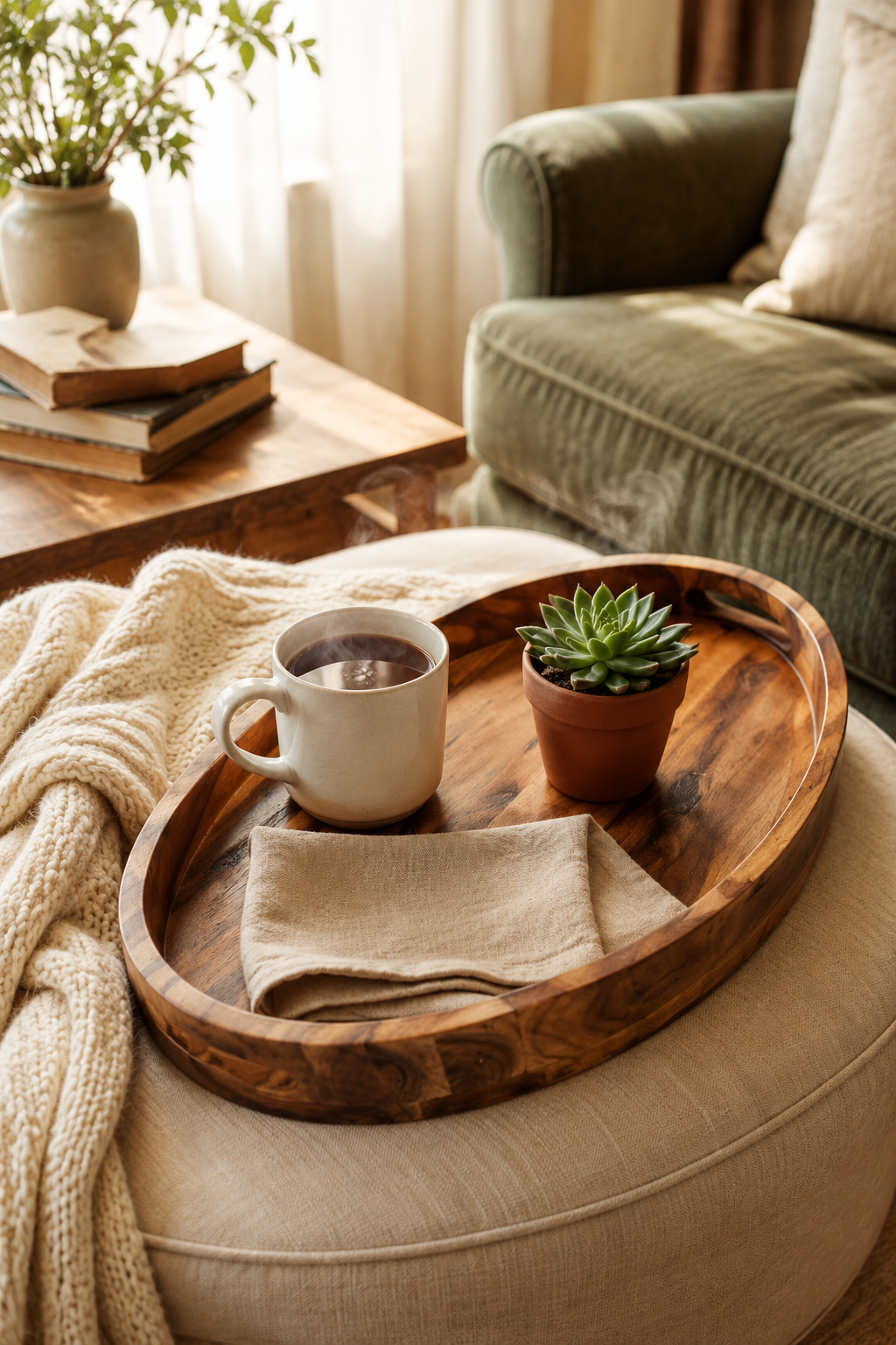 HouseJoy Acacia Wood Serving Tray with Handles