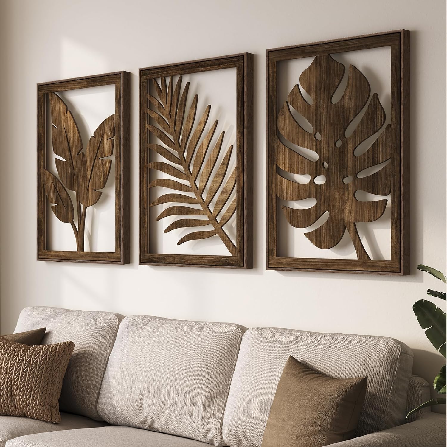 Boho Wood Wall Art for Warm Neutral Living Room Decor
