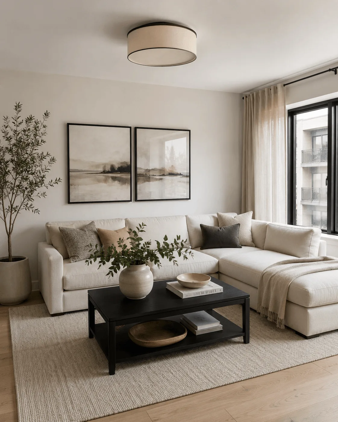 Warm-toned living room with deep linen sofa in afternoon light for sofas that survive a real living room