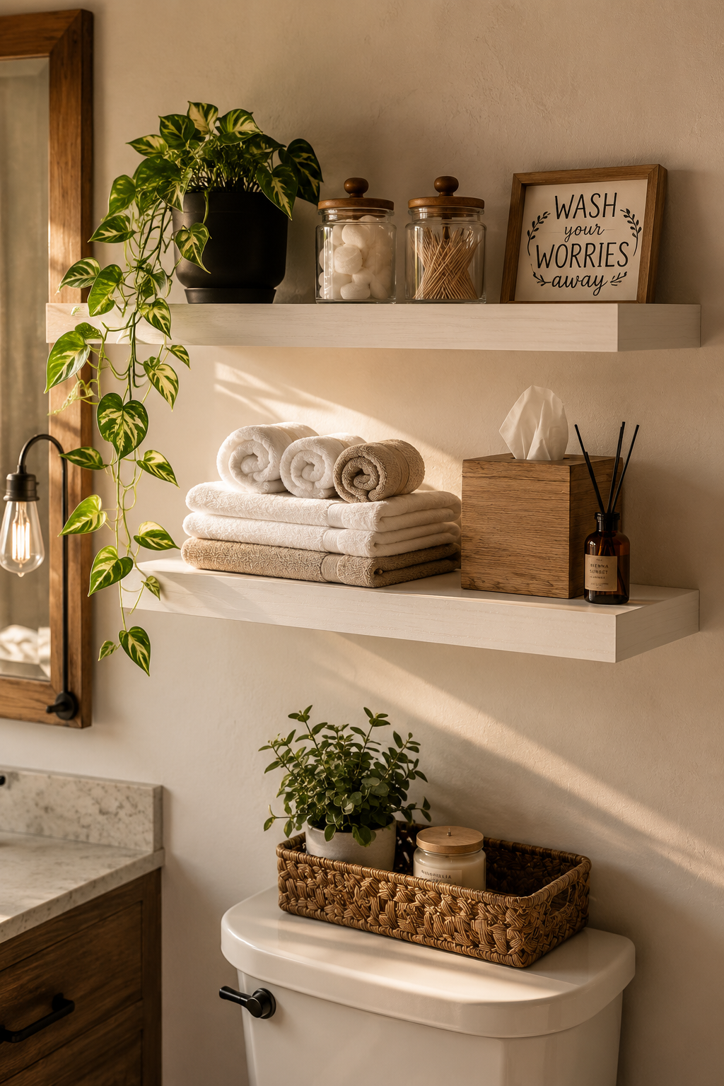 QEEIG White Bathroom Floating Shelves, Set of 2