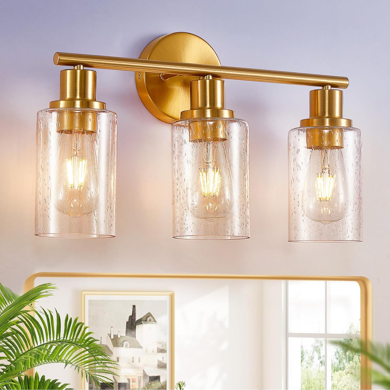 Gold Bathroom Vanity Light Ideas | Modern Warm Neutral Decor
