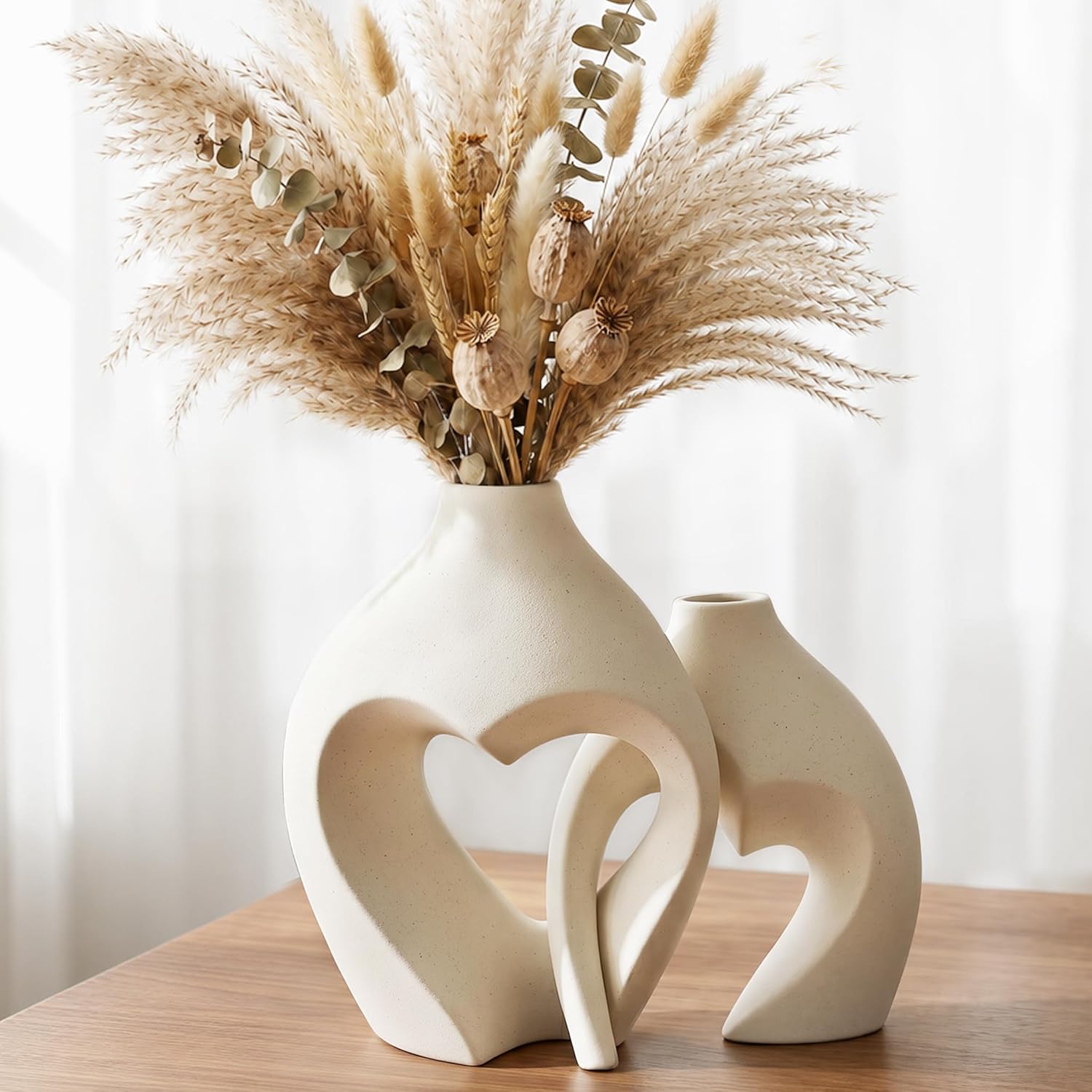 Heart Vase Decor Ideas | Neutral Boho Table Centerpiece