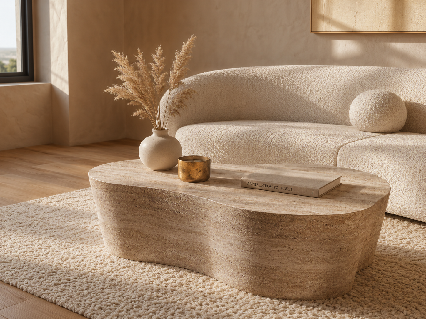 Slab Faux Travertine Coffee Table