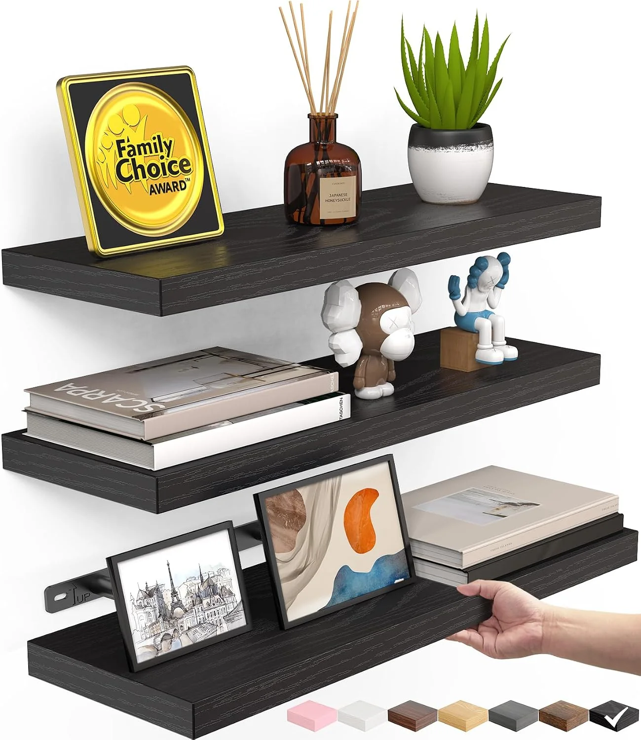BAYKA Black Floating Shelves, Set of 3