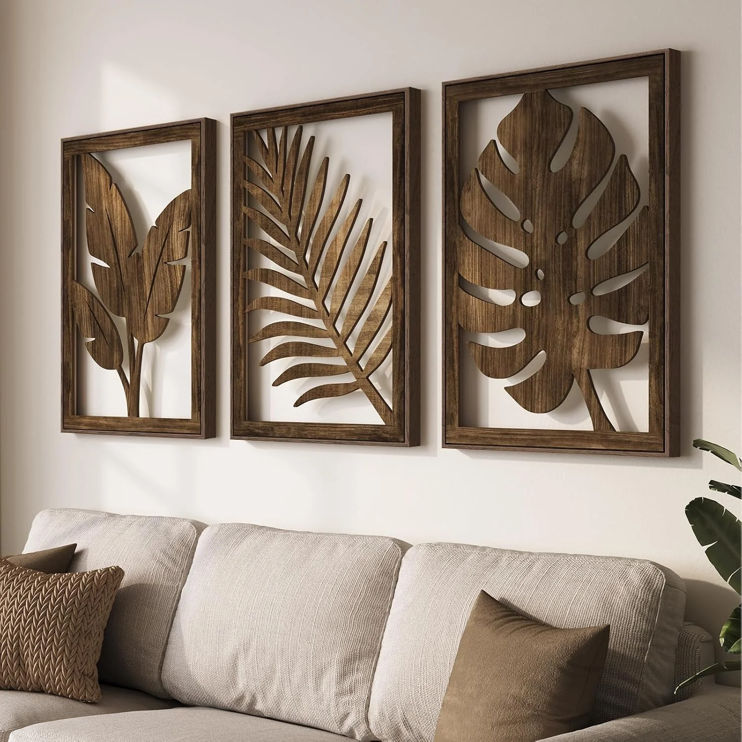 Boho Wood Wall Art for Warm Neutral Living Room Decor