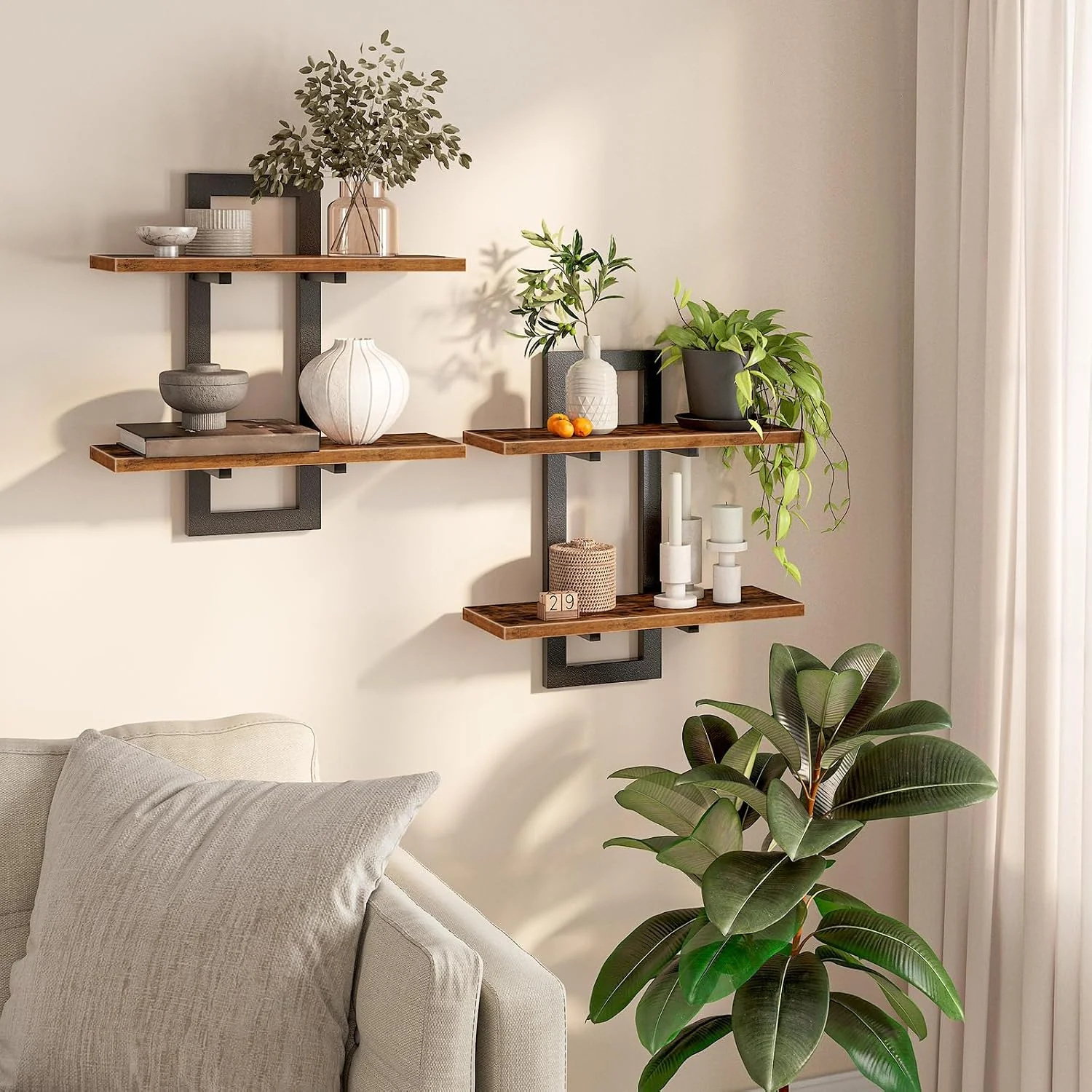 Floating Wall Shelves for Warm Neutral Shelf Decor Ideas