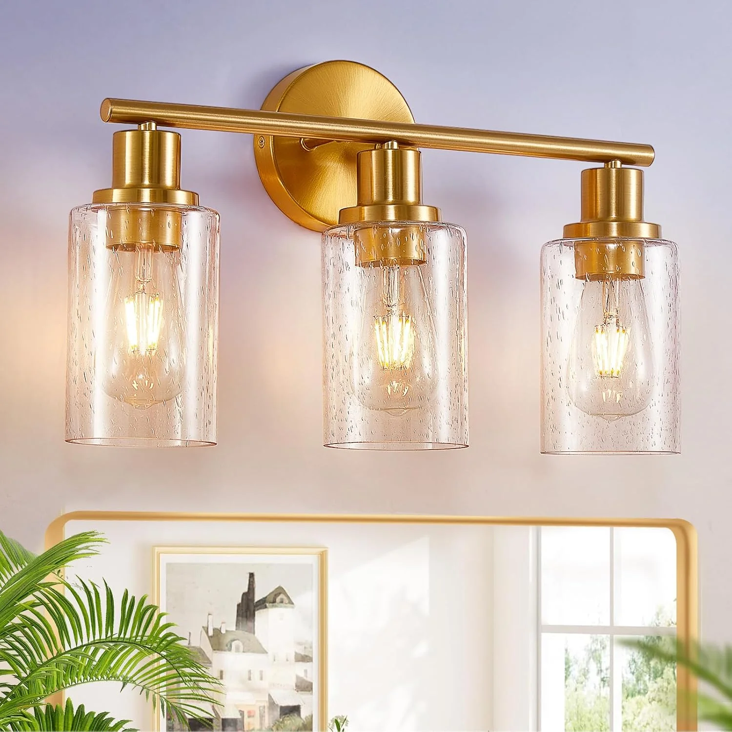 Gold Bathroom Vanity Light Ideas | Modern Warm Neutral Decor