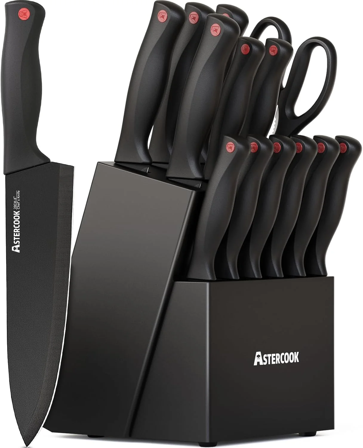 15-Piece German Stainless Steel Kitchen Knife Set with Wooden Block