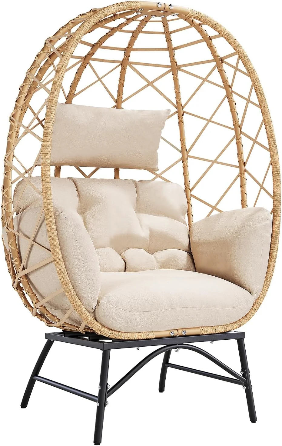 SWITTE Wicker Egg Chair with Beige Cushion