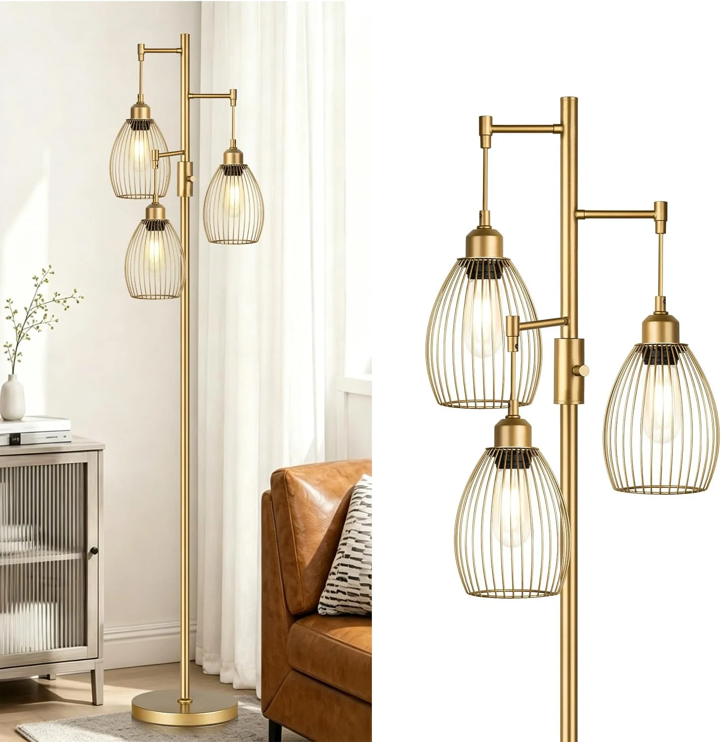 3 Gold Floor Lamp Ideas for Warm Industrial Living Room Lighting